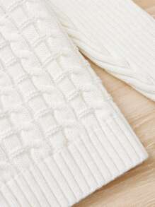 SHEIN Toddler Boys Bear Pattern Cable Knit Turtleneck Sweater - White - View 3