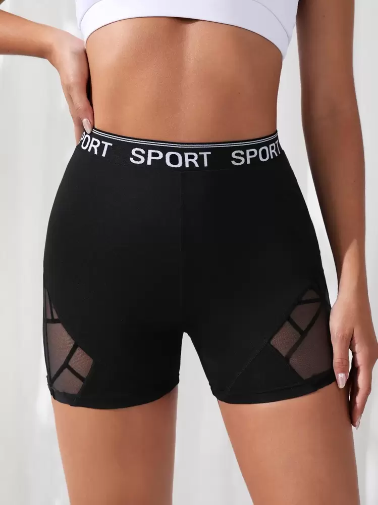 Easithlete מכנס ספורט גרפי מכנס רשת לנשים קצר זיעה, כושר קצר, אופנוען קצר - שחור - ראה 4