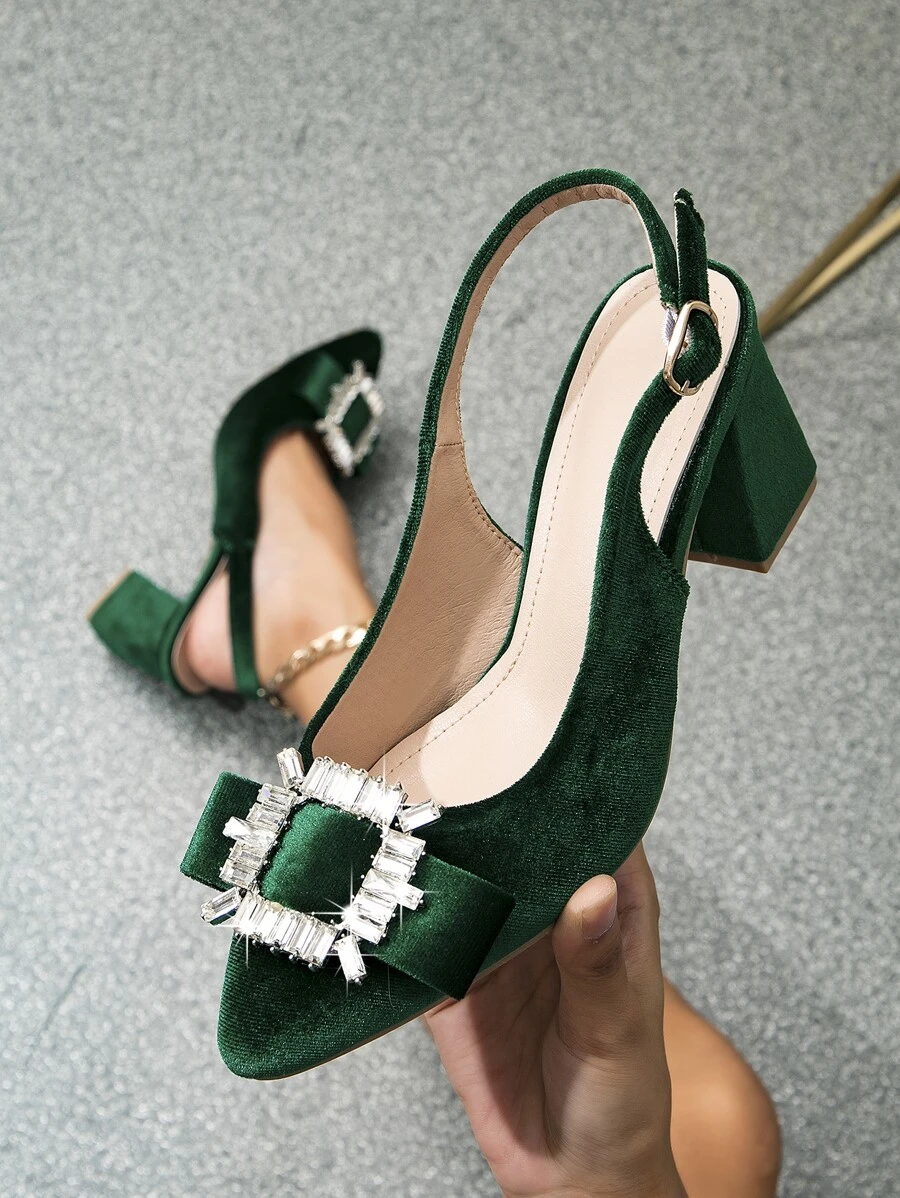 Rhinestone Decor Chunky Heeled Slingback Sandals | SHEIN USA