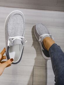 撞色前綁帶亚麻休閒鞋 - 淺灰色 - 查看 3