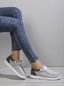 撞色前綁帶亚麻休閒鞋 - 淺灰色 - 查看 5