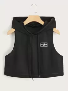 Muchica Áo hai dây Dây kéo Đắp vá Lá thư Giải trí - màu đen - Xem 1