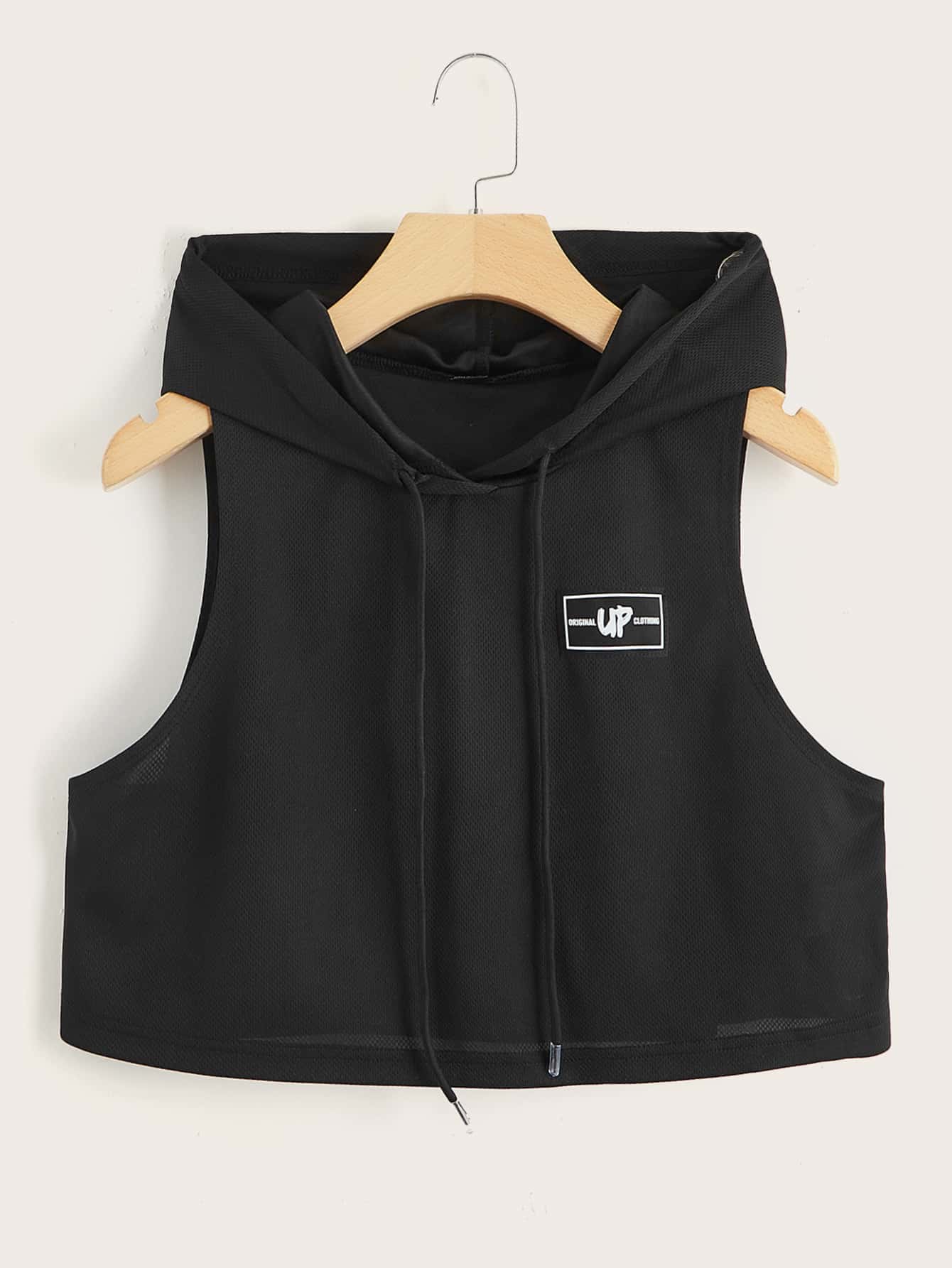 Muchica Áo hai dây Dây kéo Đắp vá Lá thư Giải trí - màu đen - Xem 1