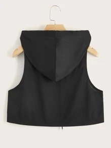 Muchica Áo hai dây Dây kéo Đắp vá Lá thư Giải trí - màu đen - Xem 2