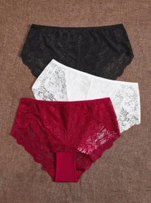 Plus 3 gói quần lót ren tương phản - Nhiều màu - Xem 3