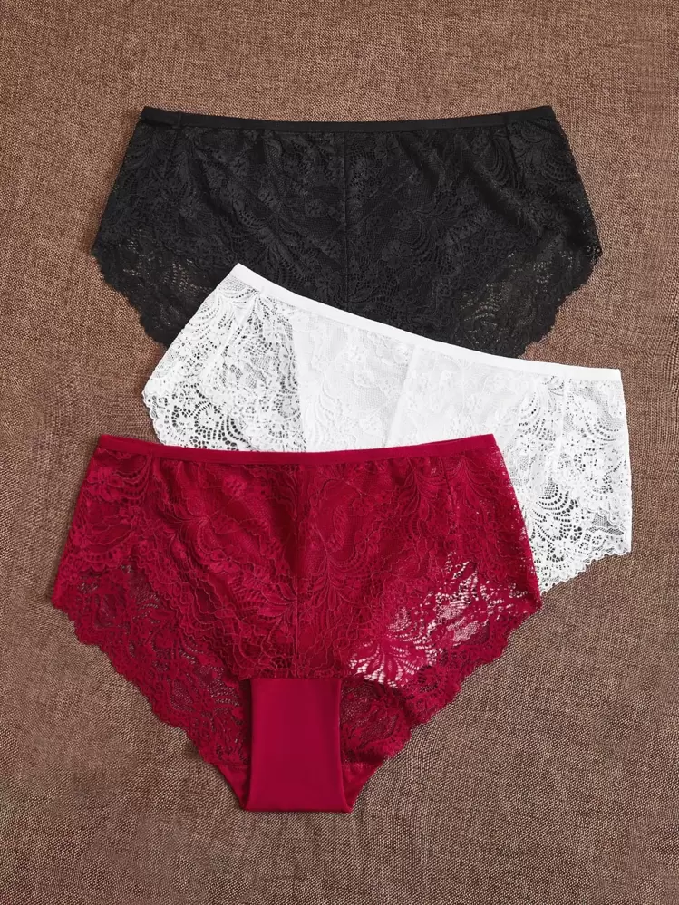 Plus 3pack Contrast Lace Trosa Underkläder - Multifärgad - Visa 3