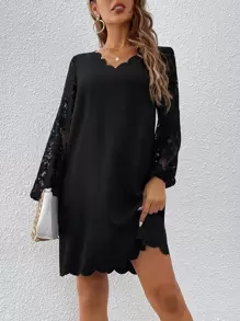 SHEIN Clasi Vestido con encaje ribete en abanico - Negro - Ver 1