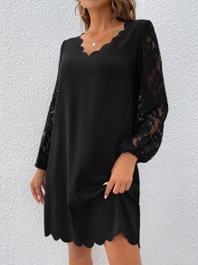 SHEIN Clasi Vestido con encaje ribete en abanico - Negro - Ver 5
