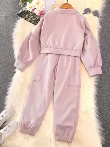 Zwischen Jacke und Cargohose für Mädchen mit Klappendetail und Bischofsärmeln