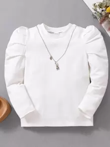 小女童1入組素色羊腿袖T恤 - 白色 - 查看 1