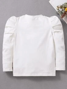 小女童1入組素色羊腿袖T恤 - 白色 - 查看 2