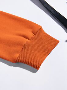 SHEIN EZwear Sculpture & Letter Graphic Drawstring Thermal Lined Hoodie - Orange - View 5