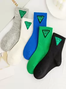 5雙小男童字母圖案中筒襪