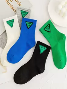 5雙小男童字母圖案中筒襪