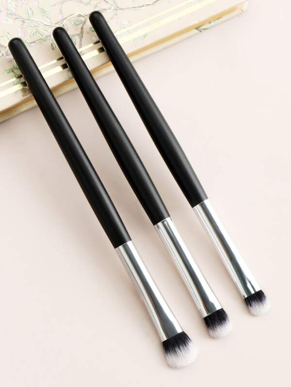 3pcs Black & Silver Short Eye Makeup Brushes Set
