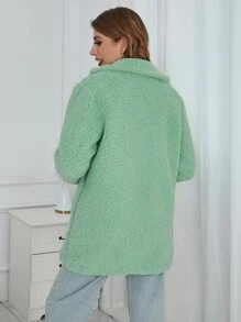Eilly Bazar 雙紐扣絨毛外套 - 薄荷綠 - 查看 2