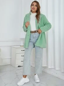 Eilly Bazar 雙紐扣絨毛外套 - 薄荷綠 - 查看 3
