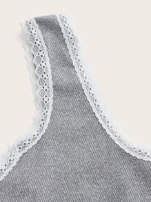 ROMWE Kawaii 蕾絲邊半排扣背心上衣 - 淺灰色 - 查看 4
