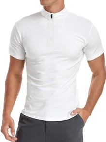 Áo thun nam cổ đứng khóa kéo trơn - trắng - Xem 3