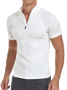 Áo thun nam cổ đứng khóa kéo trơn - trắng - Xem 4