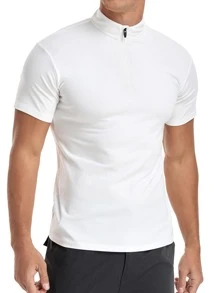 Áo thun nam cổ đứng khóa kéo trơn - trắng - Xem 5