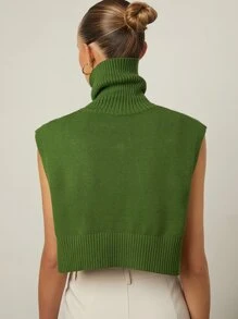 BizChic Chaleco de punto corto de cuello polo - Verde - Ver 2