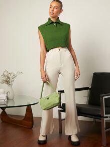 BizChic Chaleco de punto corto de cuello polo - Verde - Ver 5