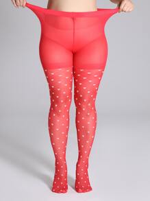 Heart Pattern Plus Size Tights - Rose Red - View 1