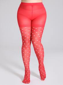 Heart Pattern Plus Size Tights - Rose Red - View 2