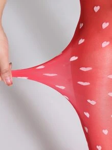 Heart Pattern Plus Size Tights - Rose Red - View 3