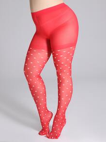 Heart Pattern Plus Size Tights - Rose Red - View 4