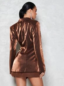 SHEIN BAE Lapel Collar Tie Front Metallic Blazer