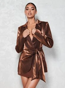 SHEIN BAE Lapel Collar Tie Front Metallic Blazer