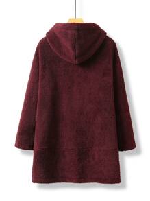 Mulvari Plus Pocket Patched Hooded Flannel Coat - Maroon - View 2