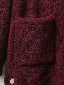 Mulvari Plus Pocket Patched Hooded Flannel Coat - Maroon - View 3