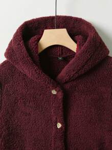 Mulvari Plus Pocket Patched Hooded Flannel Coat - Maroon - View 4