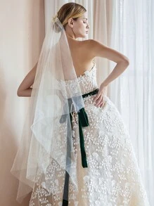 人造珍珠花装饰新娘面纱 - 香檳色 - 查看 5