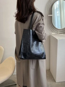 Crocodile Embossed Shoulder Tote BagLightweight,Portable,Large Capacity,Business Casual, Suitable For Teen Girls Women College Students,Rookies & White-Collar Workers, Perfect For Back To School,College,Middle School, High School,Work , Business, Commute
