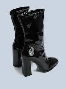 Minimalist Side Zipper Chunky Classic Boots - Black - View 3