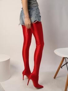 Stiletto Heeled Sock Boots - Red - View 4