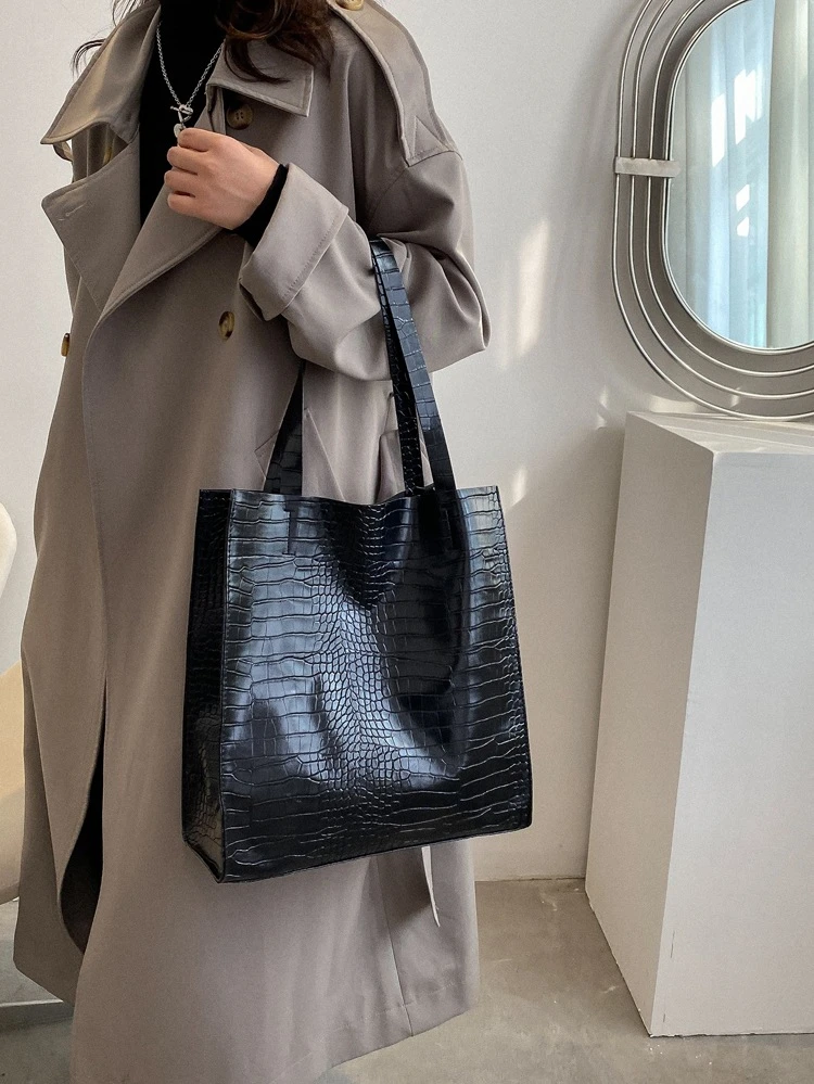 Crocodile Embossed Shoulder Tote BagLightweight,Portable,Large Capacity,Business Casual, Suitable For Teen Girls Women College Students,Rookies & White-Collar Workers, Perfect For Back To School,College,Middle School, High School,Work , Business, Commute