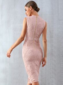 Mesh Insert Guipure Lace Overlay Bandage Dress - Baby Pink - View 2