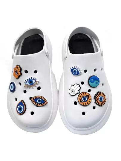 10pcs Evil Eye & Hand Shaped Shoe Decoration, Cute Cartoon Shoe Accessories For Kids Adult Men & Women