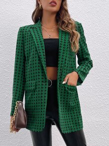 SHEIN Essnce Áo khoác  âu phục nữ Túi Nút phía trước răng cưa Thanh lịch - Nhiều màu - Xem 3