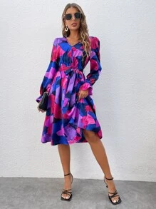 SHEIN Clasi Kleid mit Gürtel, Volant Ärmeln