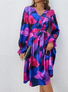 SHEIN Clasi Kleid mit Gürtel, Volant Ärmeln