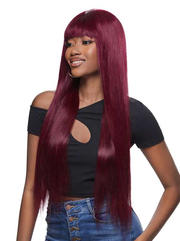 Straight Fringe Wigs Burg 99J Bangs Wig Full Machine Made Human Hair