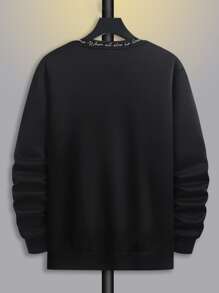 Manfinity Homme Men Letter Graphic Contrast Tape Drop Shoulder Sweatshirt - Black - View 2