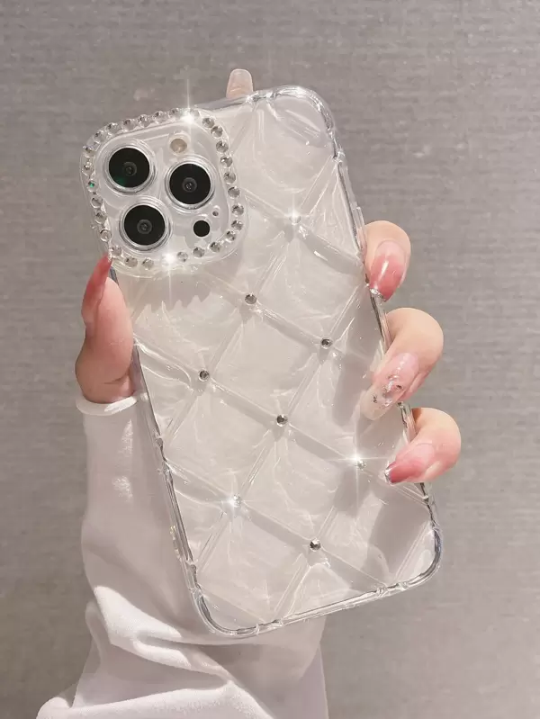 クリスタル ダイヤモンド ロンバス デザイン 高級 透明 電話ケース iPhone 16 Pro Max/16/16 Pro/16 Plus/16e/15/15 Pro Max/15 Pro/15 Plus/11/12/13/14 Pro Max/11 Pro/11 Pro Max/12 Pro/12 Pro Max/13 Pro/13 Pro Max/7 Plus/14 Pro/14 Pro Max/14 Plus ソフトシェル ミニマリスト クリエイティブ ホワイト