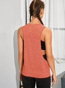 Easithlete Áo ba lỗ thể thao Geo Print Curved Hem Áo ba lỗ tập luyện - trái cam - Xem 2